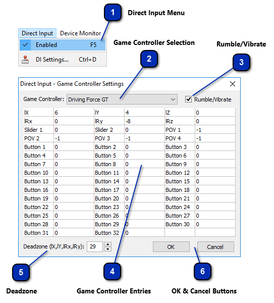 Direct Input and Game Controller Settings